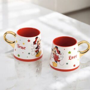 Disney Mickey & Minnie Ceramic Set Of 2 TRUE LOVE Christmas Mugs